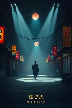 《雾港第七码头》竖版海报，雨夜集装箱码头与昏黄灯塔